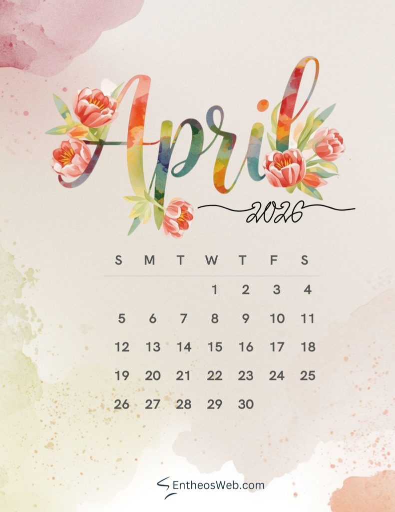 April printable calendar 2026 2