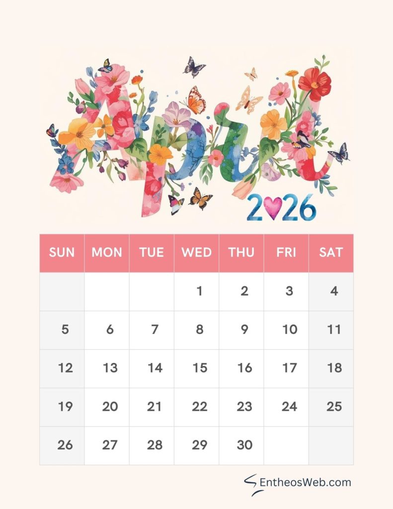 April printable calendar with spring and easter 2026 2