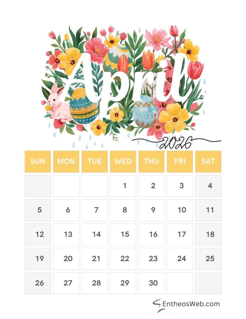 April printable calendar with spring and easter 2026 3