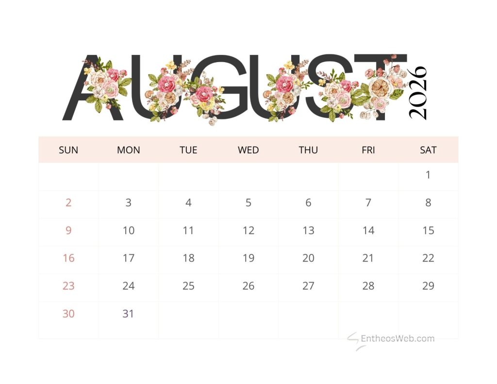 August printable calendars