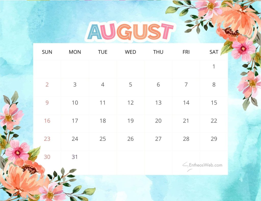 August printable calendars