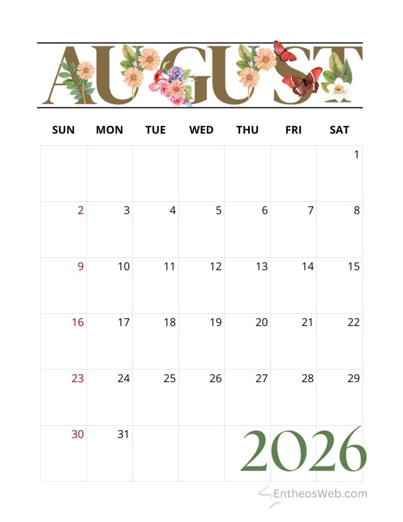 August printable calendars