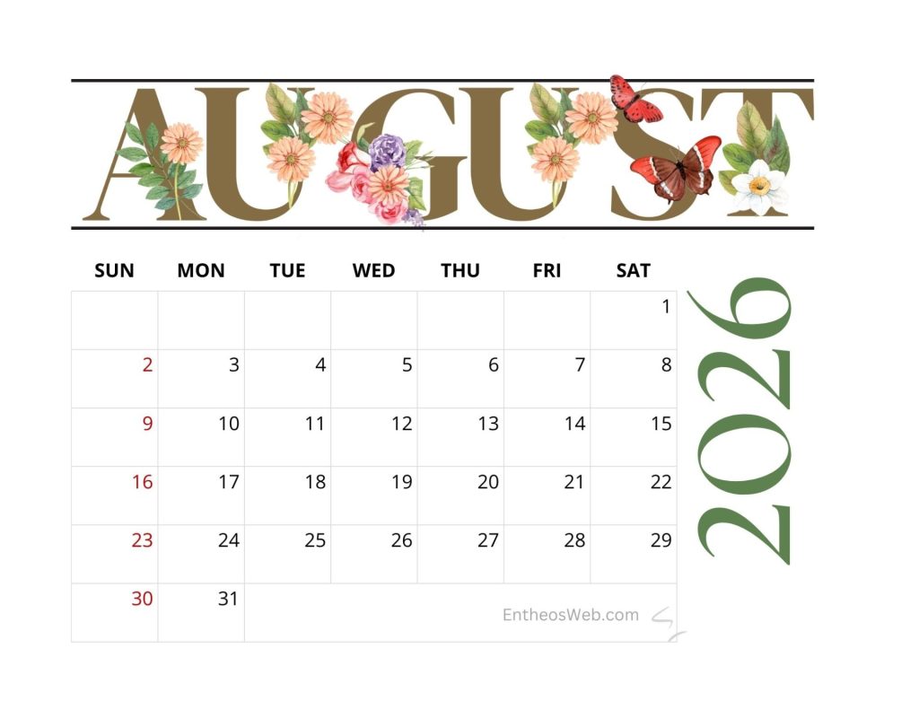 August printable calendars