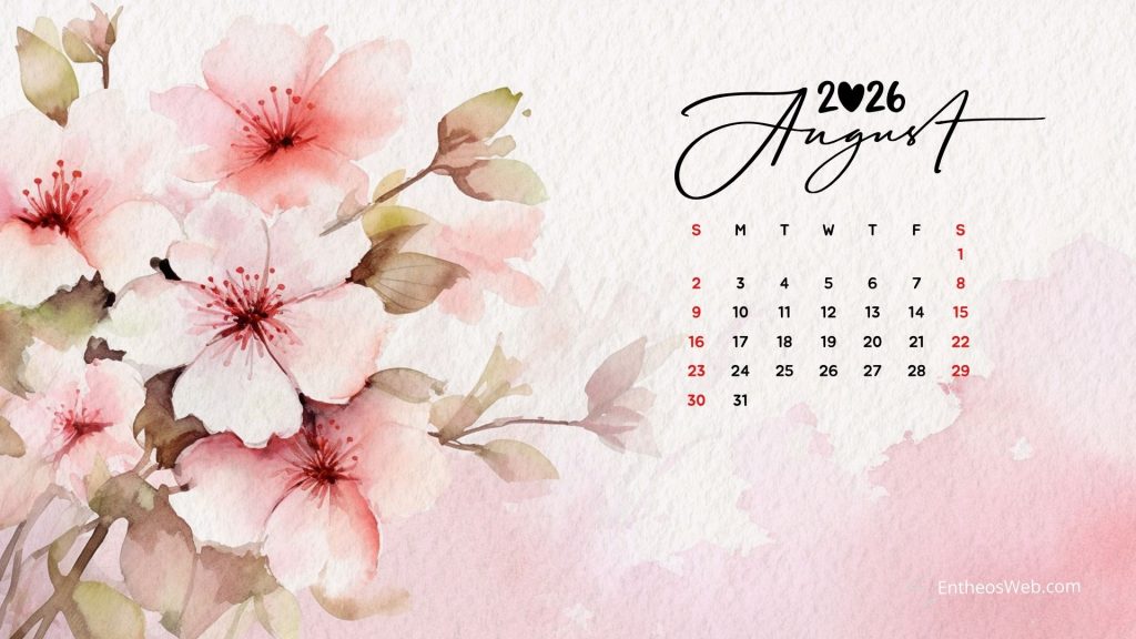 August 2026 calendar desktop wallpaper watercolor flowers | august 2026 desktop wallpaper calendar | entheosweb August 2026 calendar desktop wallpaper watercolor flowers