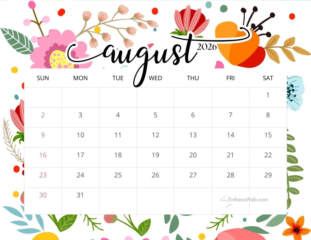 August printable calendars