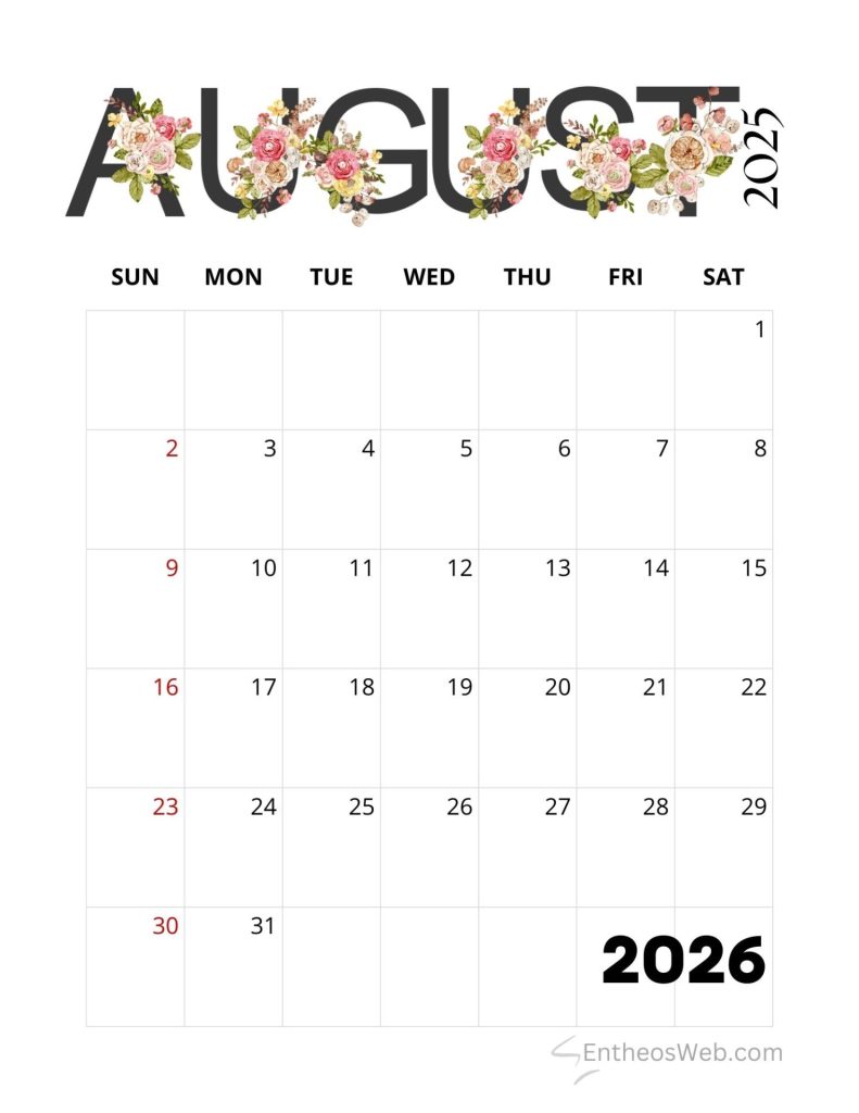 August printable calendars