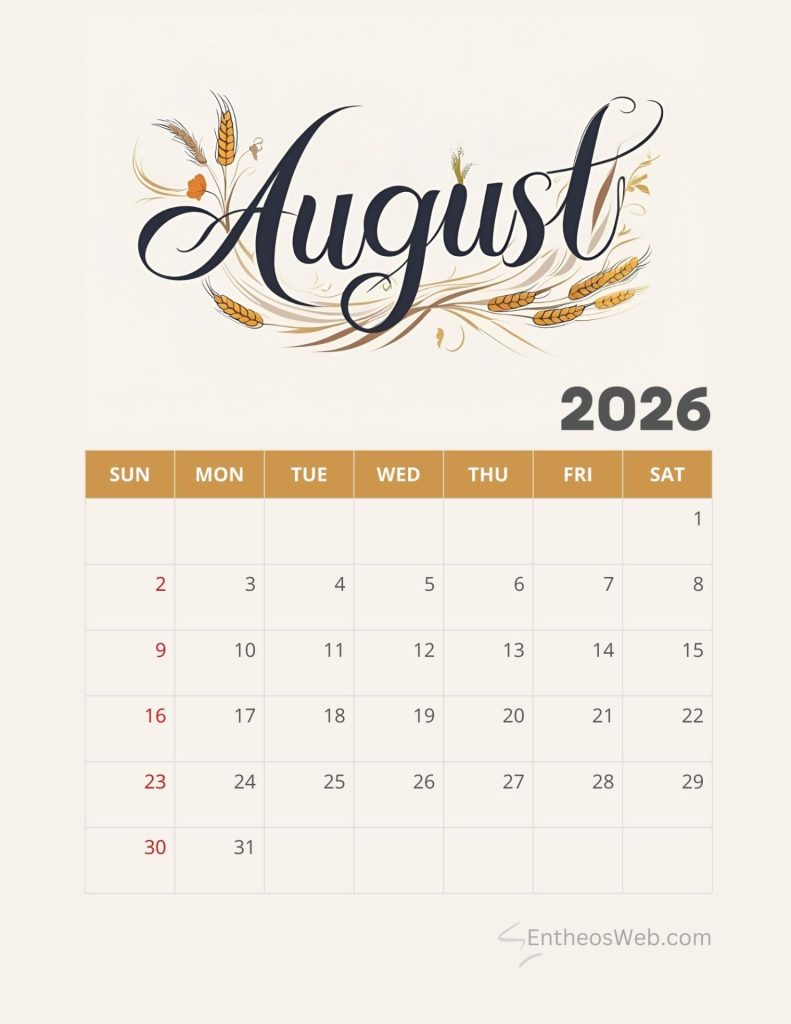 August printable calendars