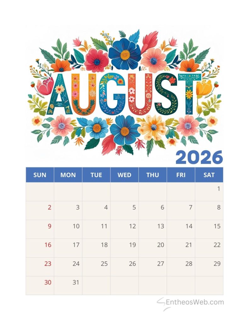 August printable calendars