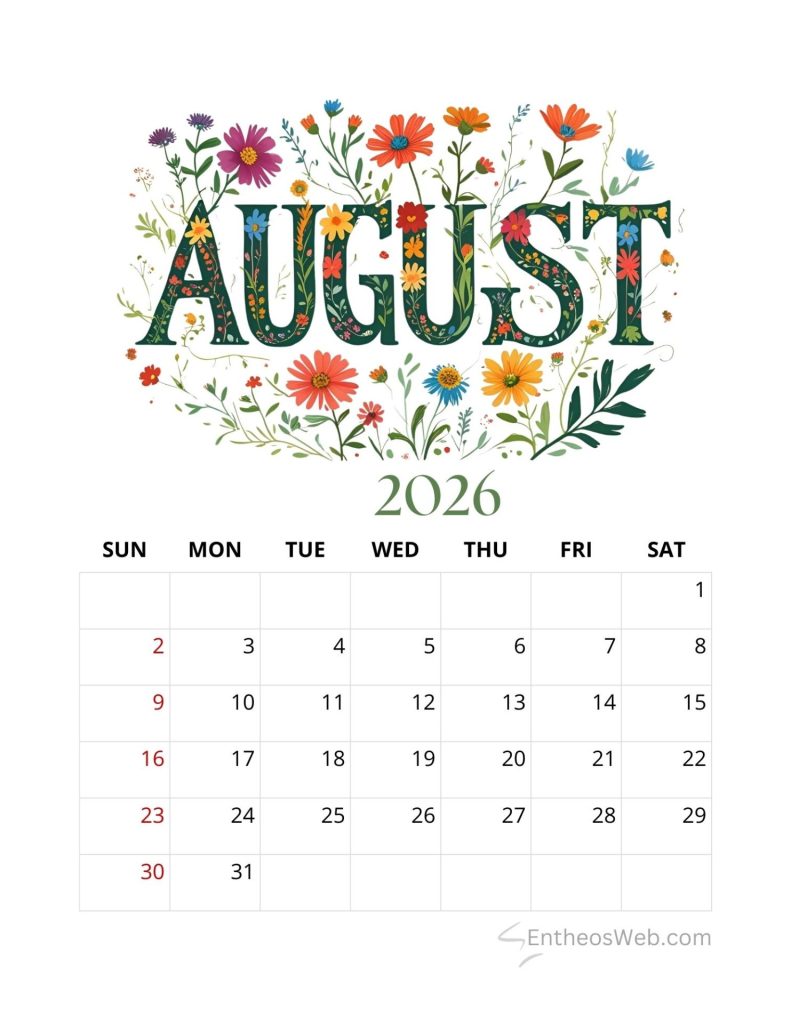 August printable calendars