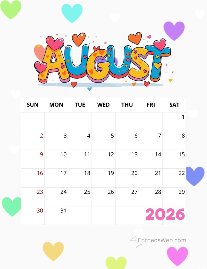 August printable calendars