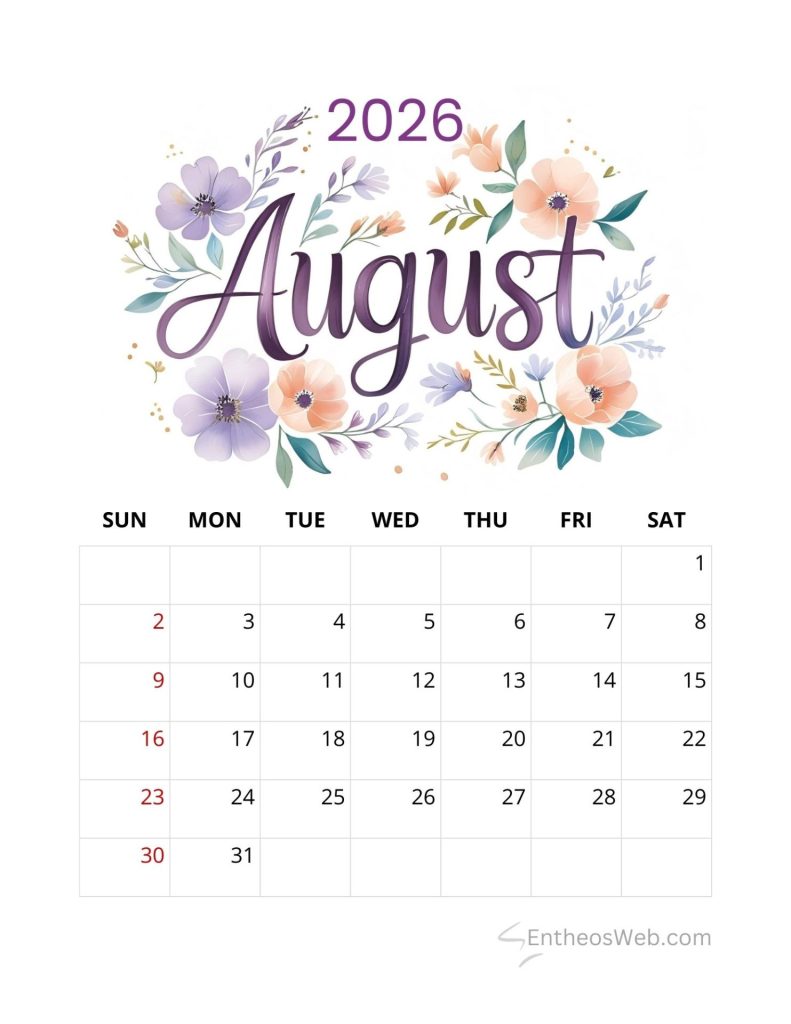 August printable calendars