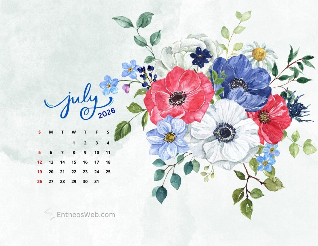Beautiful flowers july 2026 calendar