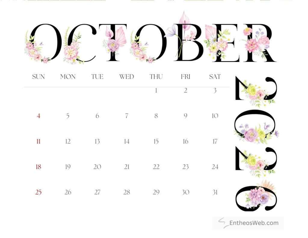 Beautiful printable october 2025 calendar by entheosweb