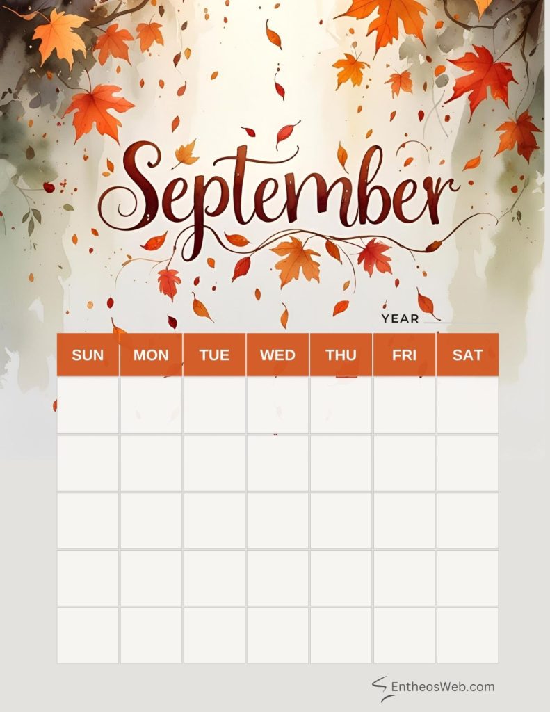 September blank calendar printables