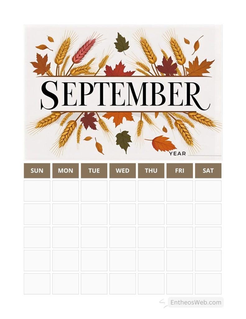 September blank calendar printables