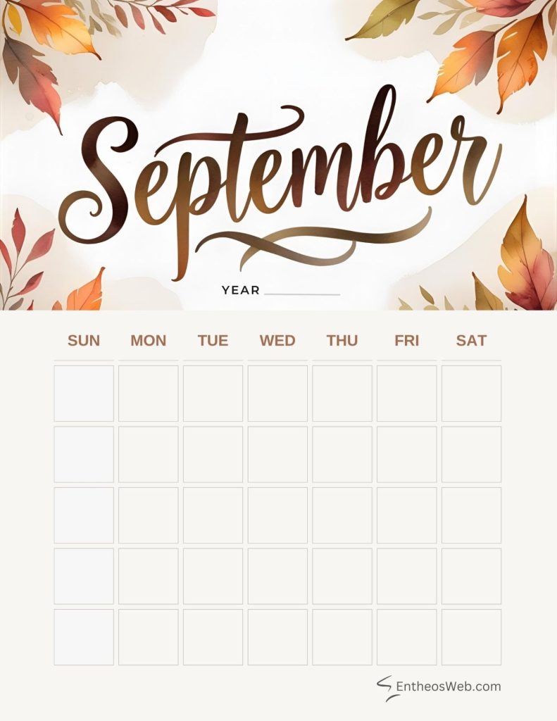 September blank calendar printables