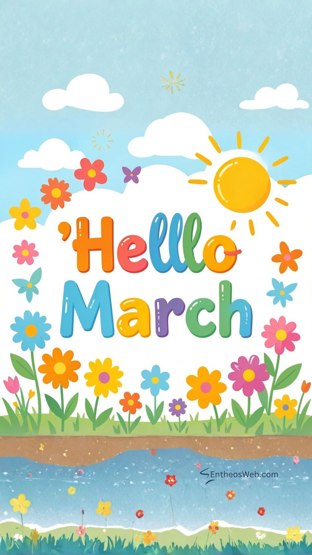 Colorful hello march with sun and flowers phone wallpaper | hello march images wallaper backgrounds facebook covers | entheosweb Hello march phone wallpaper