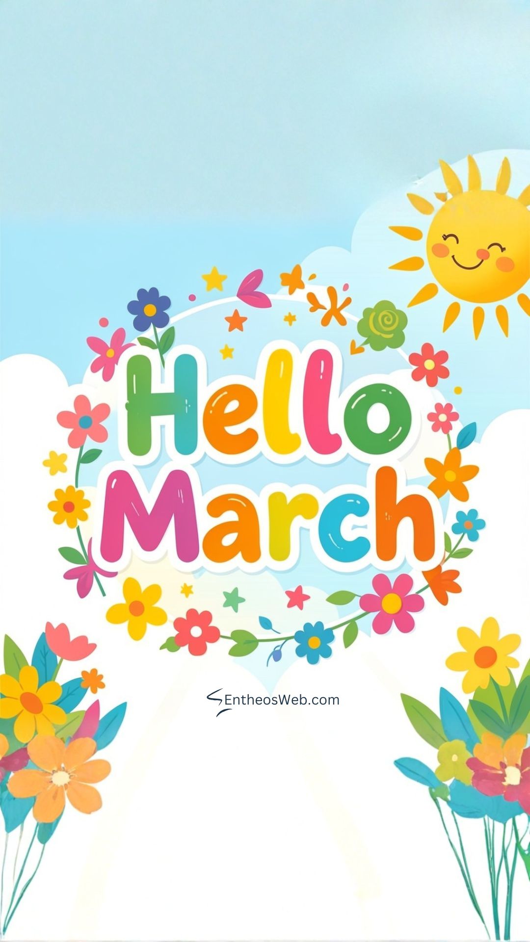 Cute hello march with sun and flowers phone wallpaper | hello march images wallaper backgrounds facebook covers | entheosweb Hello march phone wallpaper