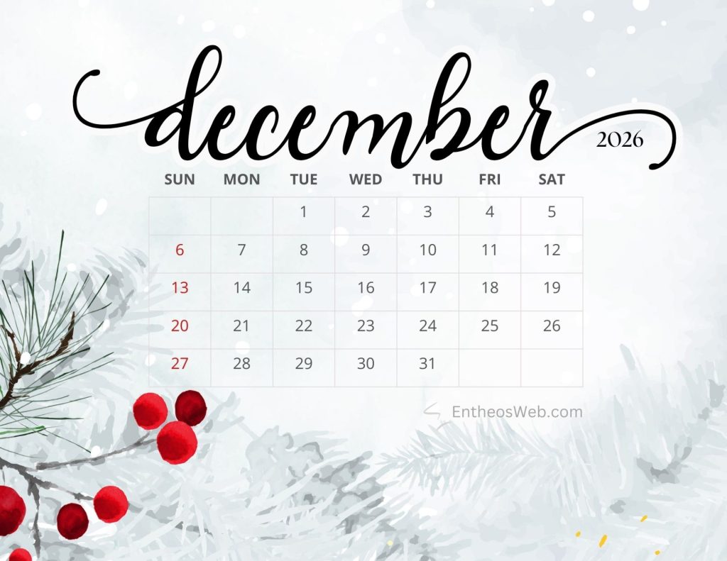 December 2026 calendar by entheosweb 22