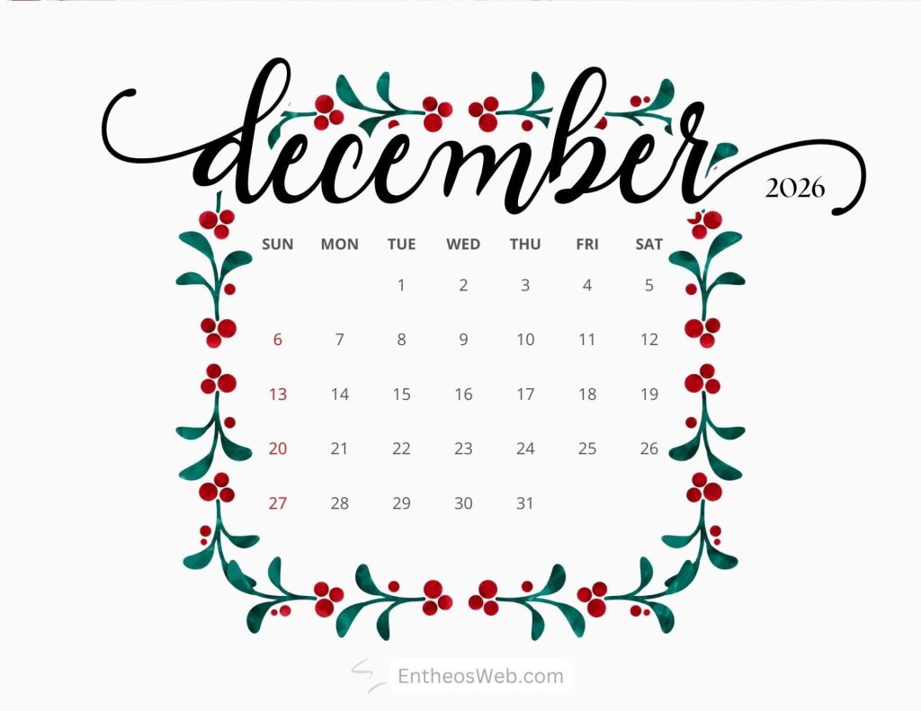 December 2026 calendar by entheosweb 23