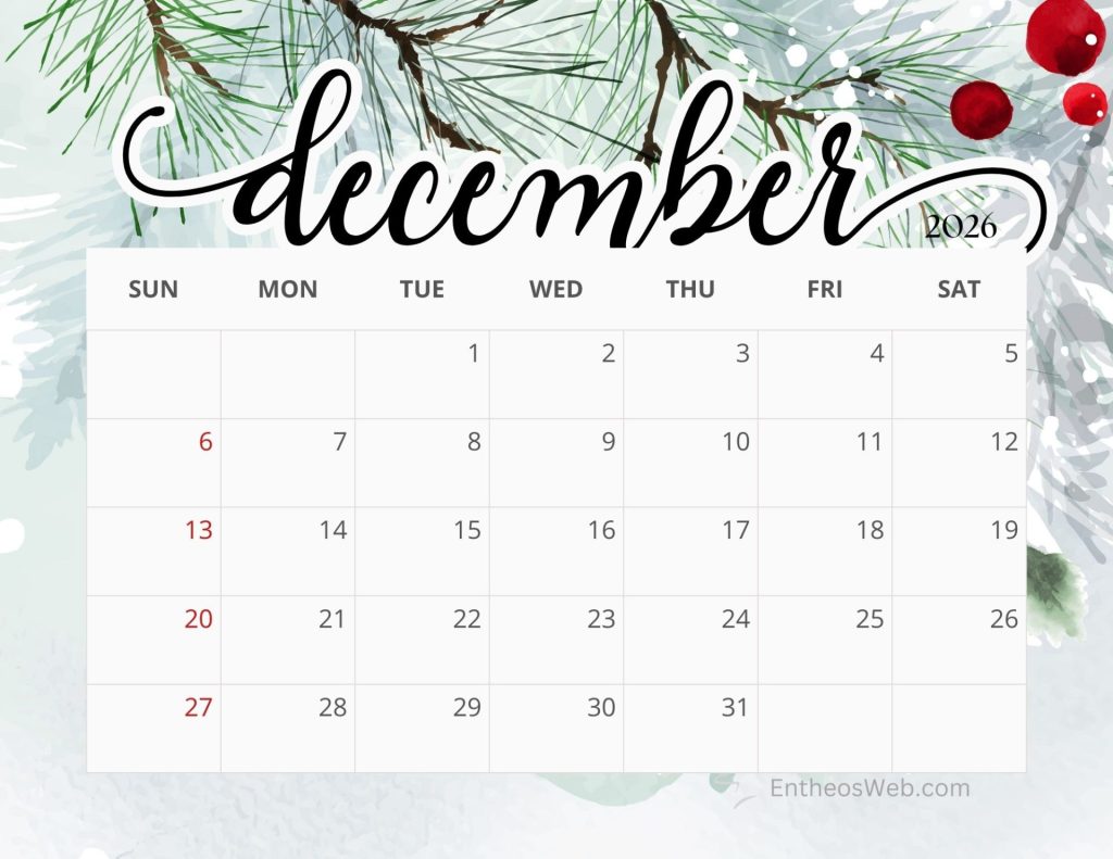 December 2026 calendar by entheosweb 31
