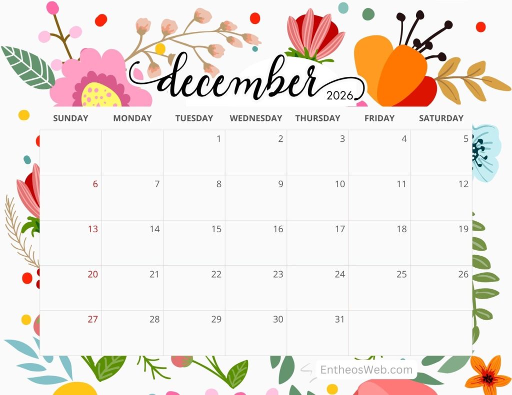 December 2026 calendar flowers entheosweb 14
