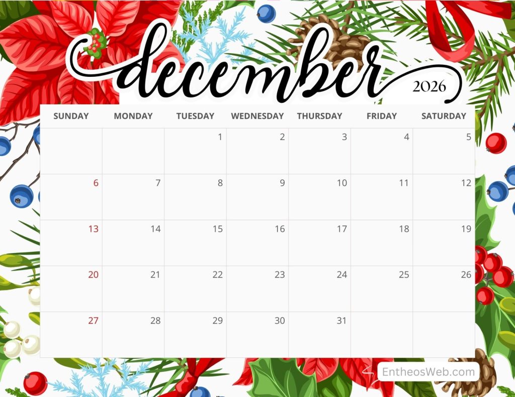 December 2026 calendar poinsettias by entheosweb 15