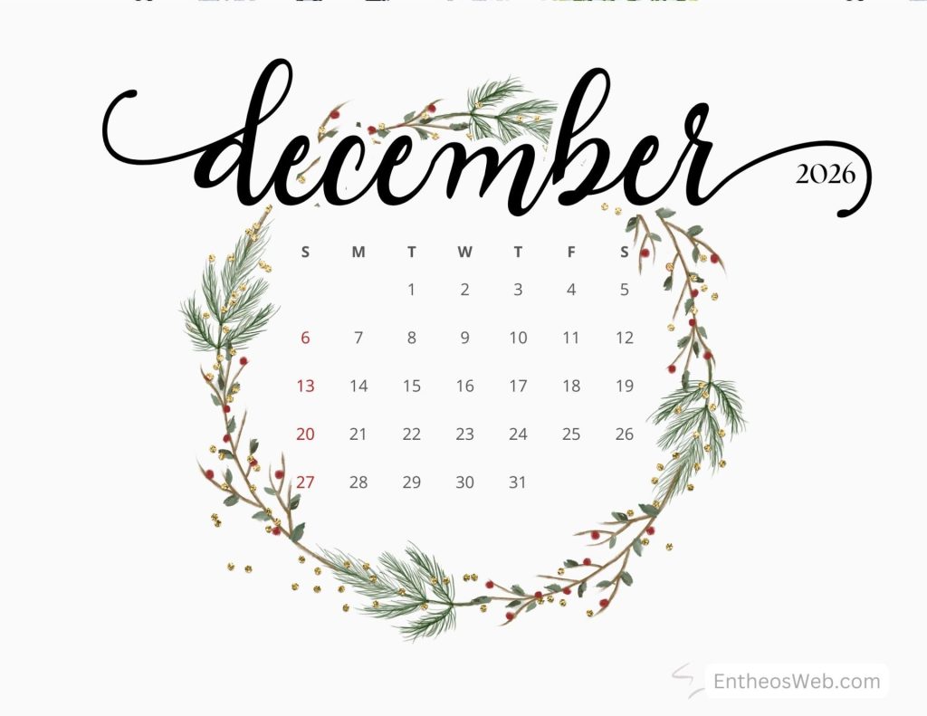 December 2026 calendar wreath by entheosweb 25