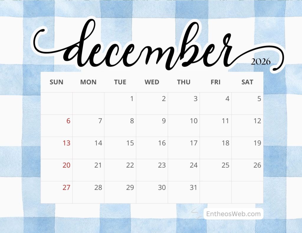 December calendar 2026 blue checks entheosweb 29