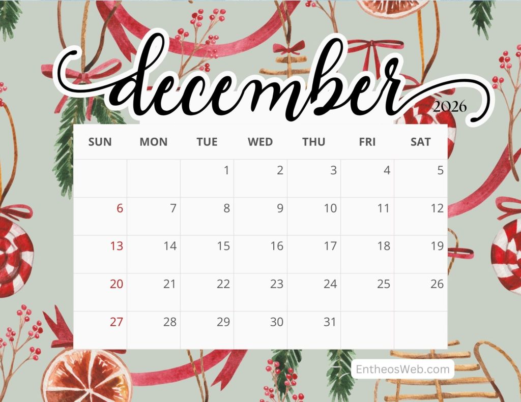 December calendar 2026 by entheosweb 30
