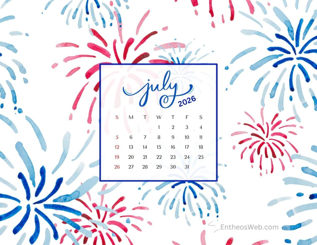 Fireworks background   july 2026 calendar