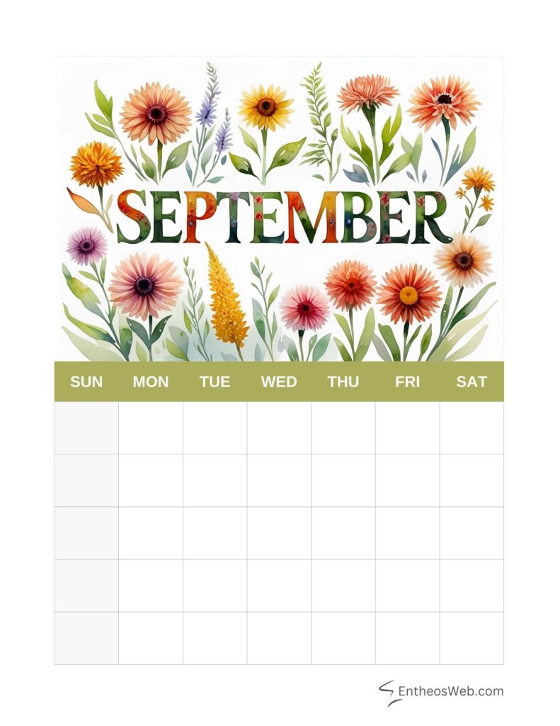 September blank calendar printables