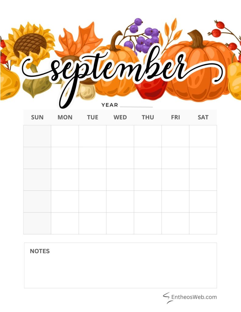 September blank calendar printables
