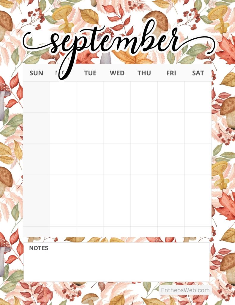 September blank calendar printables