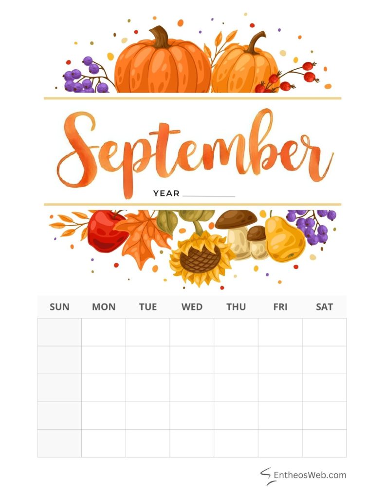 September blank calendar printables