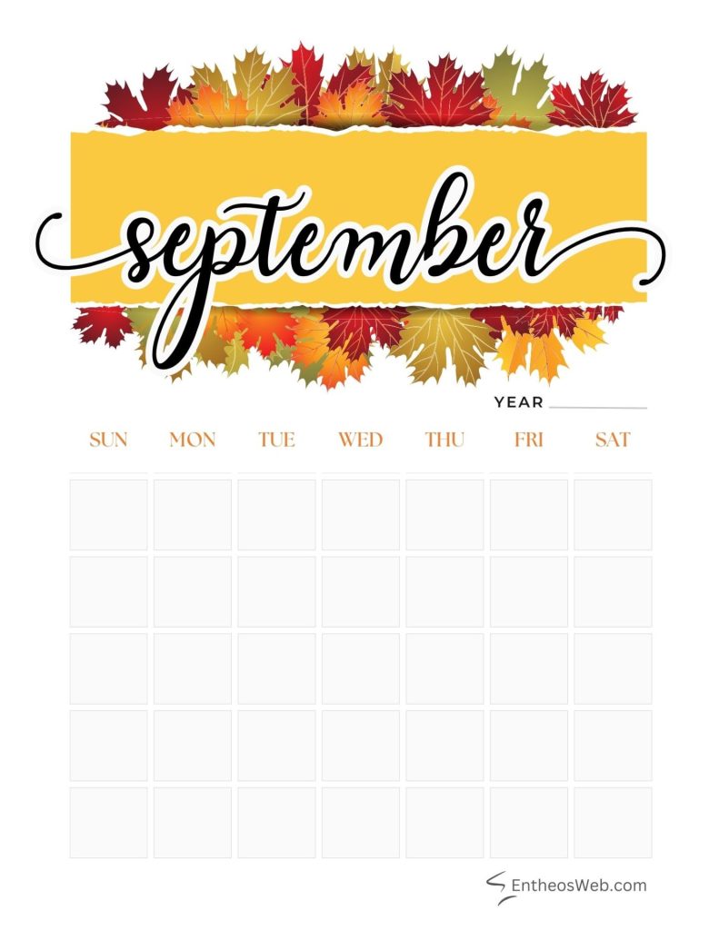 September blank calendar printables