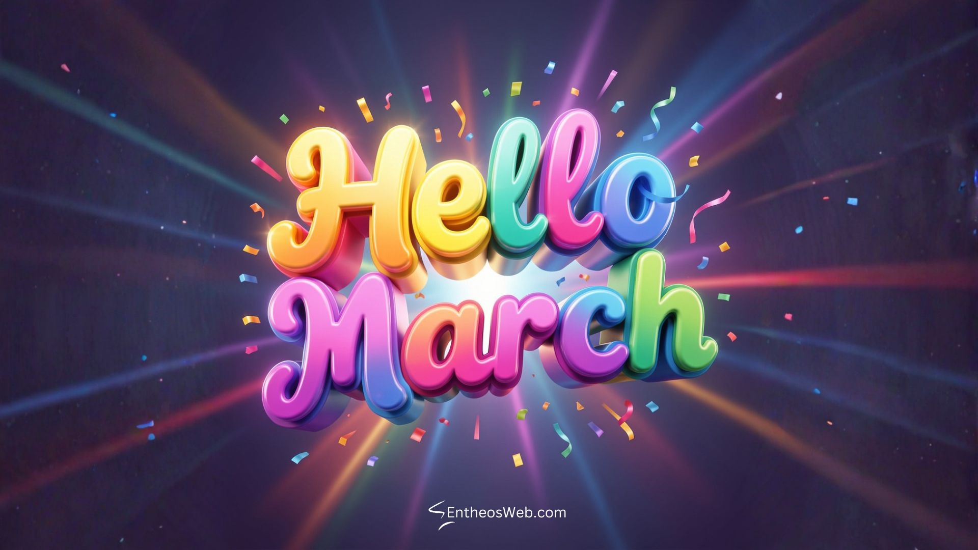 Hello march colorful 3d with confetti desktop wallpaper | hello march images wallaper backgrounds facebook covers | entheosweb Hello march desktop wallpaper