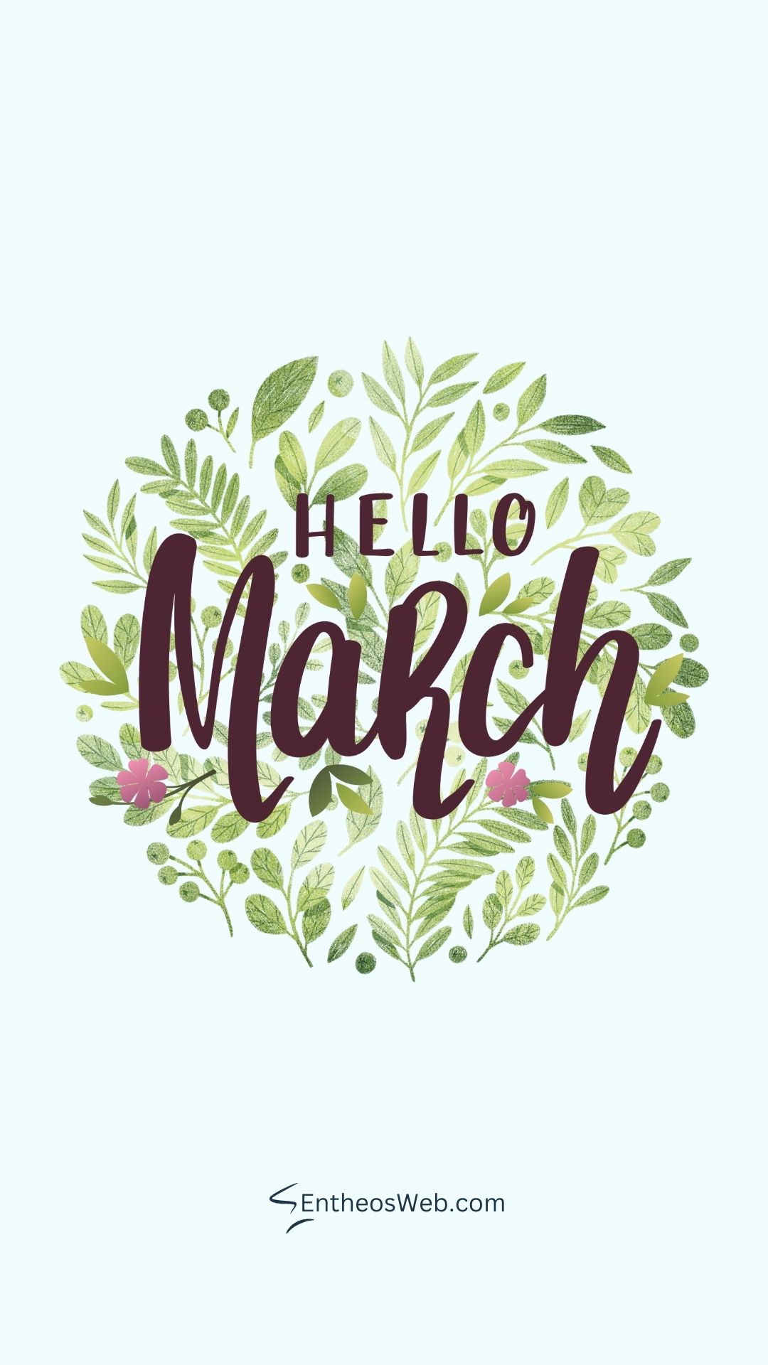 Hello march green leaves pink flowers phone wallpaper | hello march images wallaper backgrounds facebook covers | entheosweb Hello march phone wallpaper