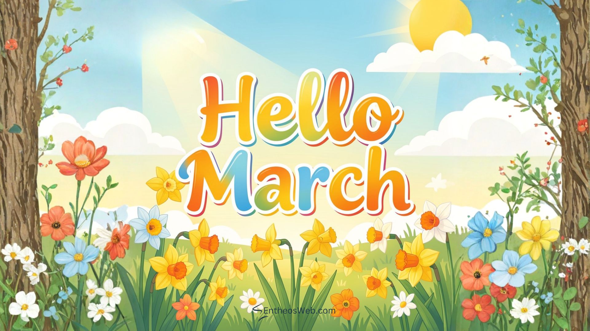 Hello march sunshine and daffodils desktop wallpaper | hello march images wallaper backgrounds facebook covers | entheosweb Hello march desktop wallpaper