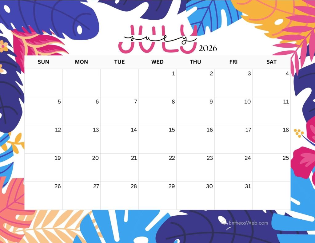 July 2025 calendar tropical