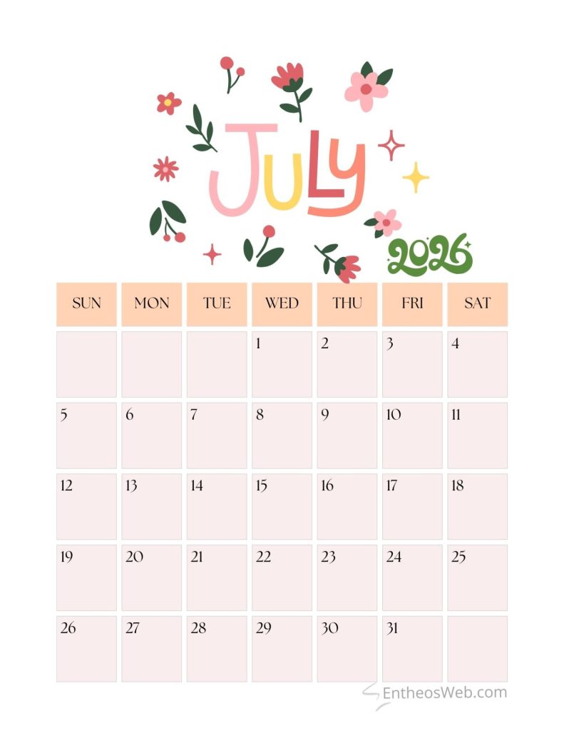 July 2026 printable calendar