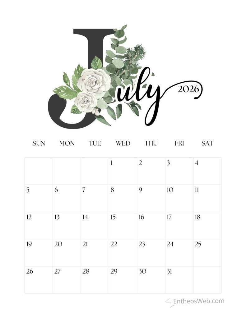 July 2026 printable calendar