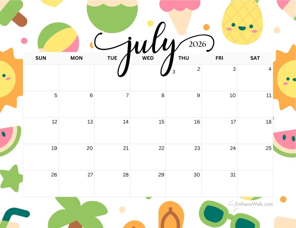July 2026 calendar summer