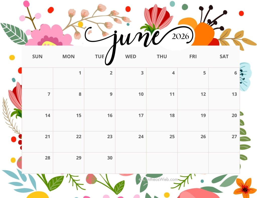 June 2026 printable calendar
