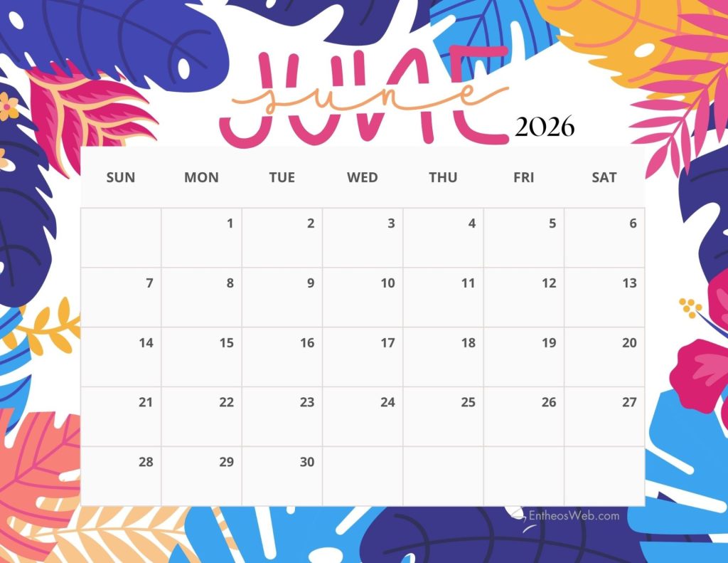 June 2026 printable calendar