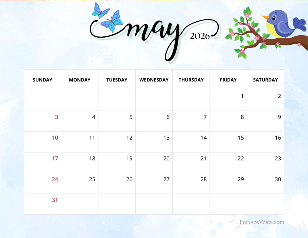 May 2026 printable calendar