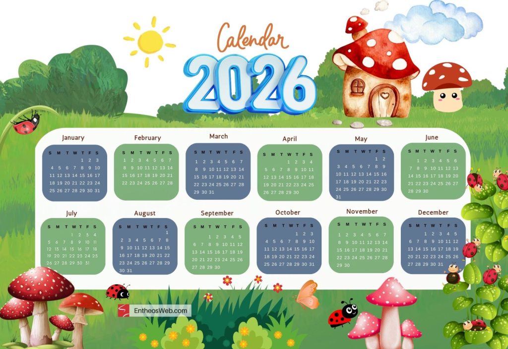Mushroom nature free gif calendar 2026   animated yearly