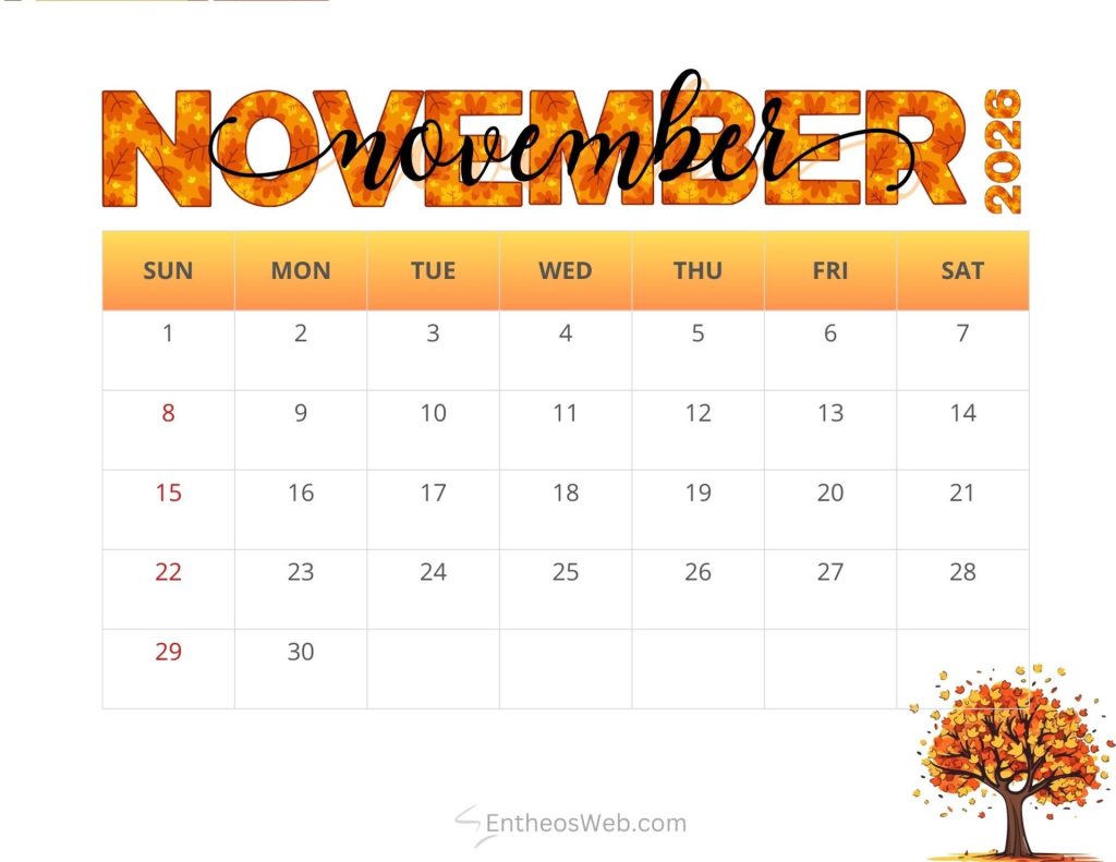 November 2026 calendar autumn alphabets entheosweb