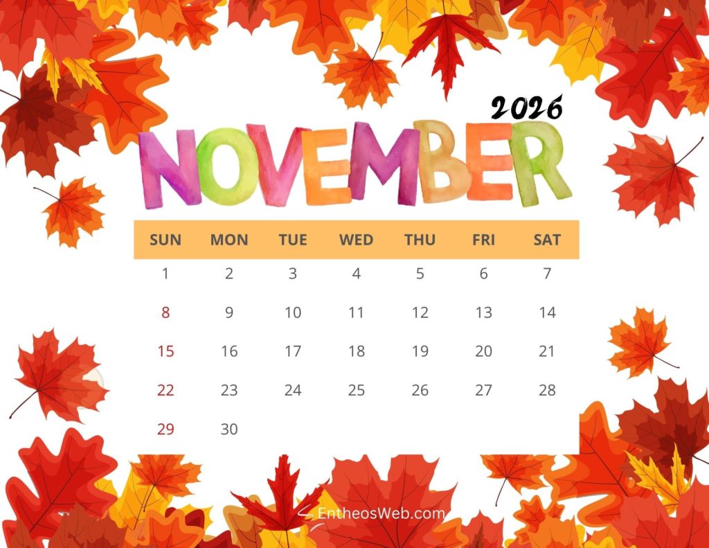 November 2026 calendar autumn leaves entheosweb
