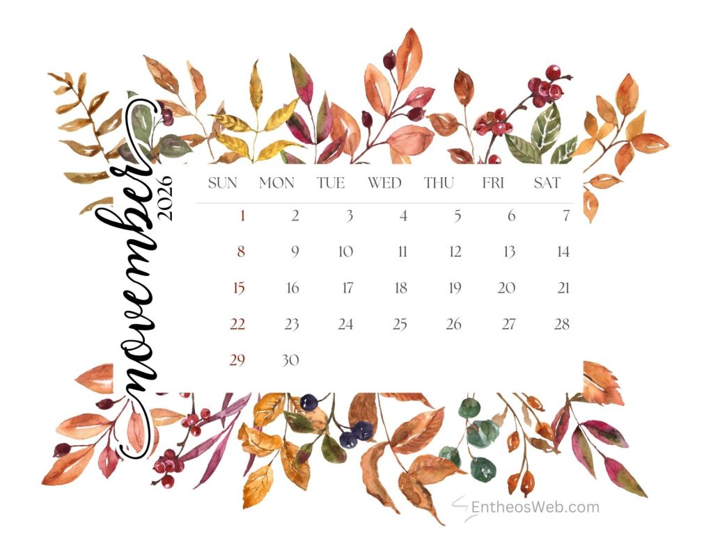 November 2026 calendar fall leaves entheosweb